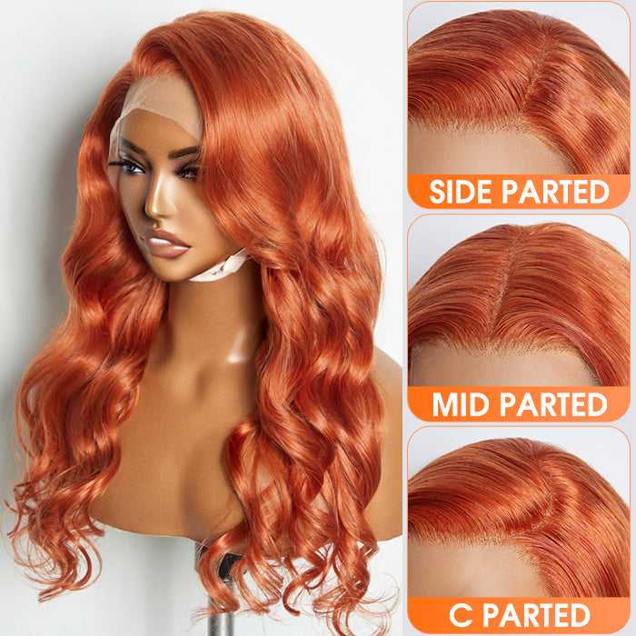 150% Density 13x4 Pre-Plucked Free Part Lace Frontal Wig Body Wave 24 Inches Ginger