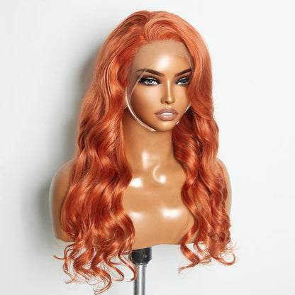 150% Density 13x4 Pre-Plucked Free Part Lace Frontal Wig Body Wave 24 Inches Ginger