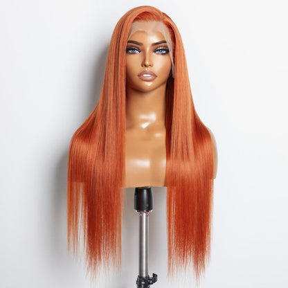 150% Density 13x4 Pre-Plucked Free Part Lace Frontal Wig Straight Ginger