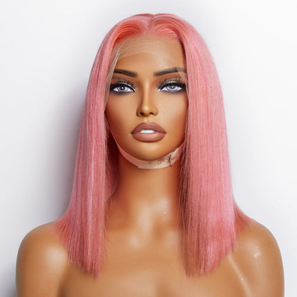 150% Density 13x4 Pre-Plucked Lace Frontal Bob Wig Straight #Pink