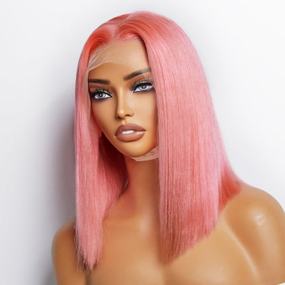 150% Density 13x4 Pre-Plucked Lace Frontal Bob Wig Straight #Pink
