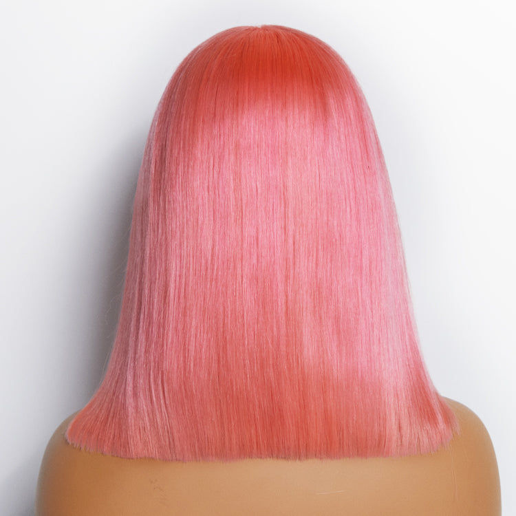 150% Density 13x4 Pre-Plucked Lace Frontal Bob Wig Straight #Pink