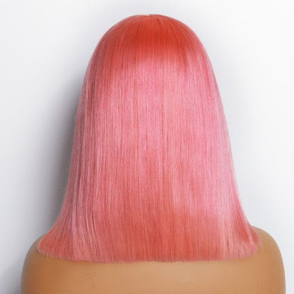150% Density 13x4 Pre-Plucked Lace Frontal Bob Wig Straight #Pink