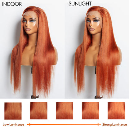 150% Density 13x4 Pre-Plucked Free Part Lace Frontal Wig Straight Ginger