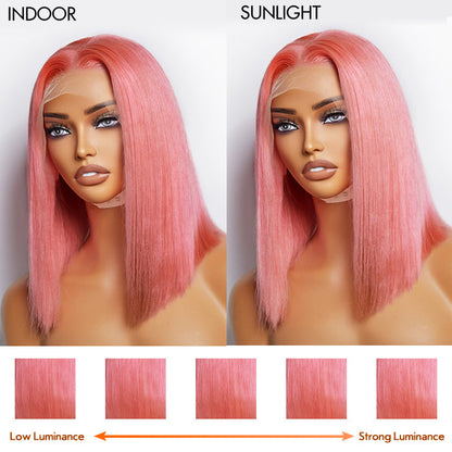 150% Density 13x4 Pre-Plucked Lace Frontal Bob Wig Straight #Pink
