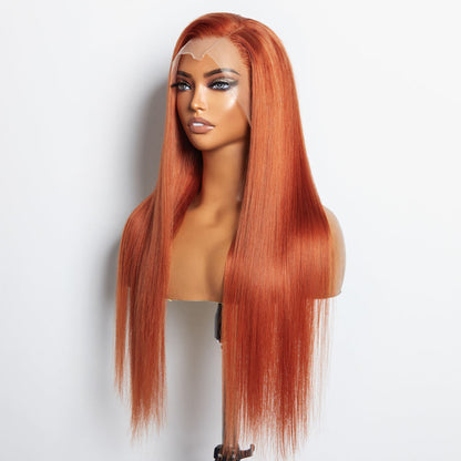 150% Density 13x4 Pre-Plucked Free Part Lace Frontal Wig Straight Ginger