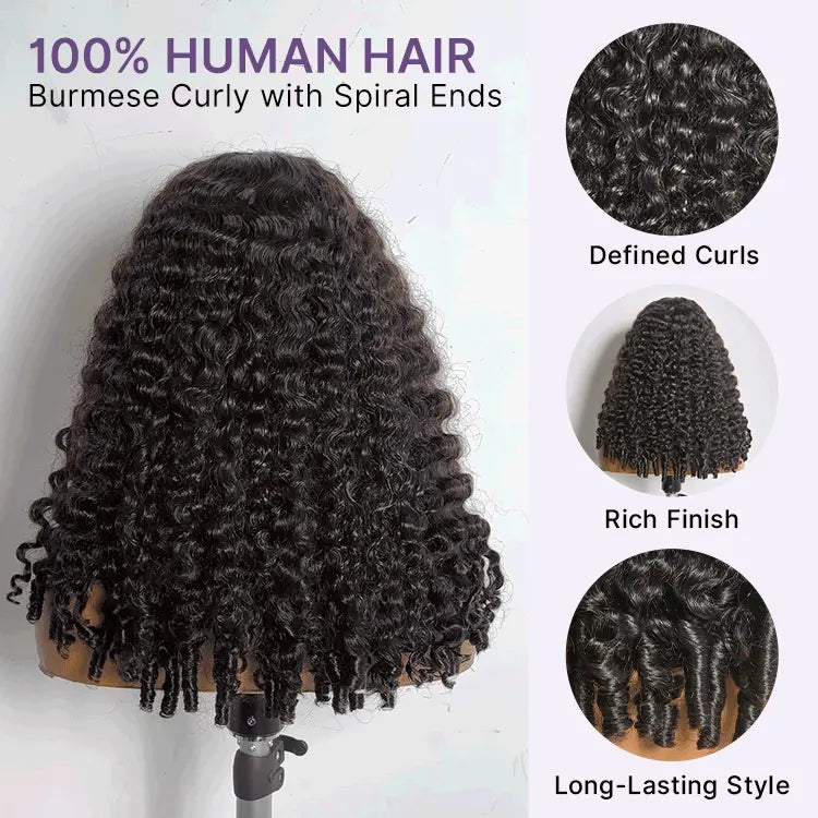 150% Density 13x6 Glueless 3D Cap Pre-bleached Lace Frontal Wig Burmese Curly