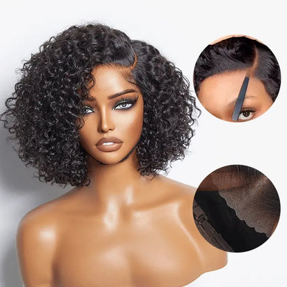 150% Density Trendy Short Cut Minimalist HD Lace Glueless Side Part Wig Kinky Curly