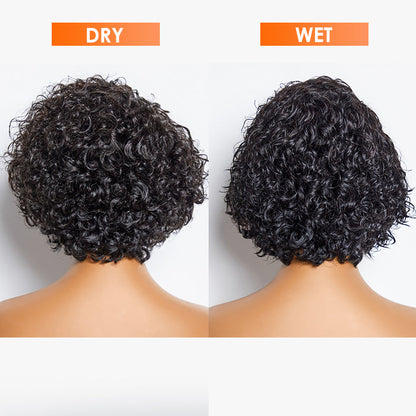 150% Density 13x4 Pre-Bleached Knots Frontal Lace Wig 8 inch Short Curly Pixie Cut