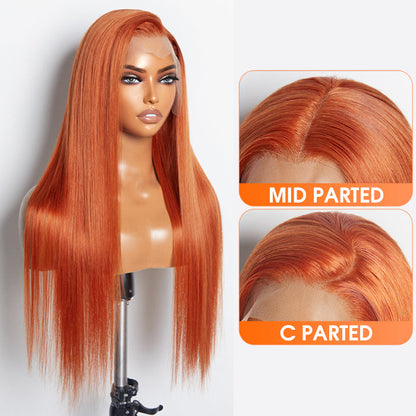 150% Density 13x4 Pre-Plucked Free Part Lace Frontal Wig Straight Ginger