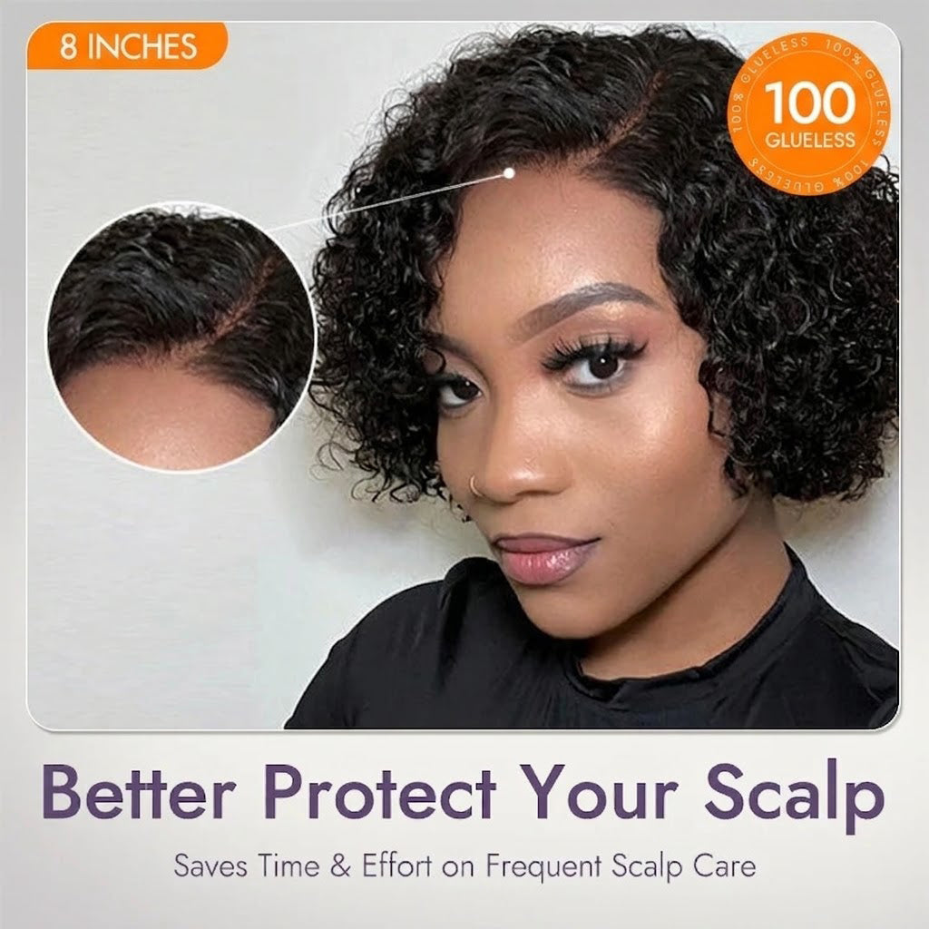 150% Density Trendy Short Cut Minimalist HD Lace Glueless Side Part Wig Kinky Curly