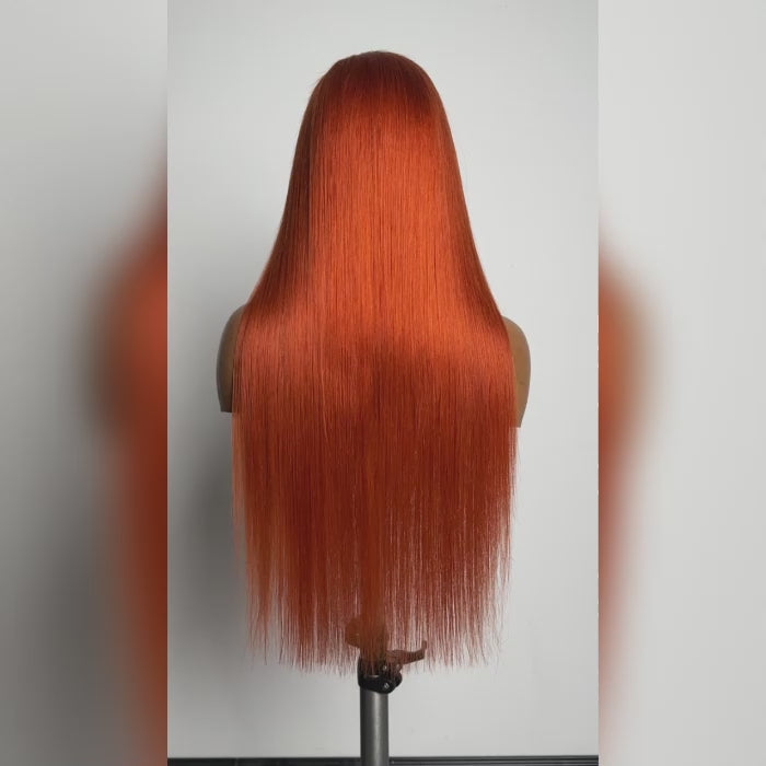 150% Density 13x4 Pre-Plucked Free Part Lace Frontal Wig Straight Ginger