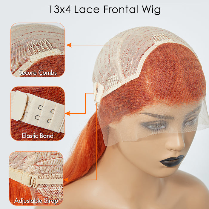 150% Density 13x4 Pre-Plucked Free Part Lace Frontal Wig Body Wave 24 Inches Ginger