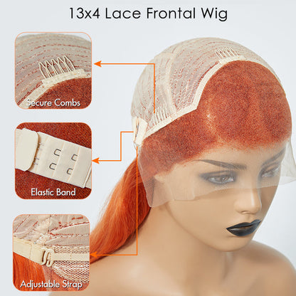 150% Density 13x4 Pre-Plucked Free Part Lace Frontal Wig Body Wave 24 Inches Ginger