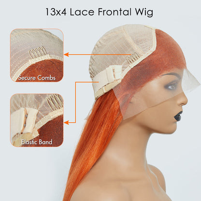 150% Density 13x4 Pre-Plucked Free Part Lace Frontal Wig Straight Ginger
